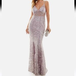 "Speechless" Juniors Lavender Embroidered V-Neck Illusion Gown Dress - 7- Purple